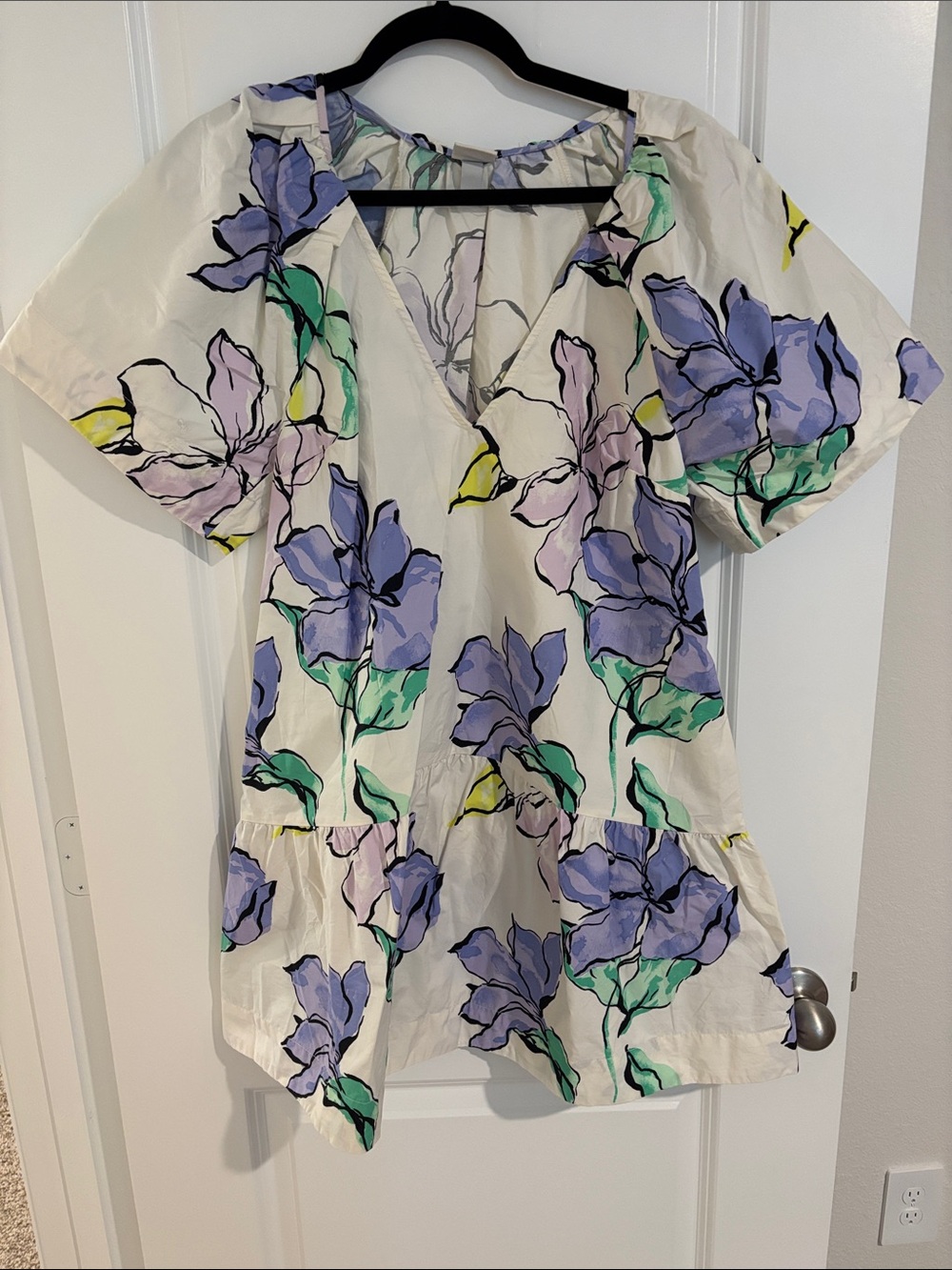 a new day Cream Floral V-Neck Dress with Lavender and Green Print